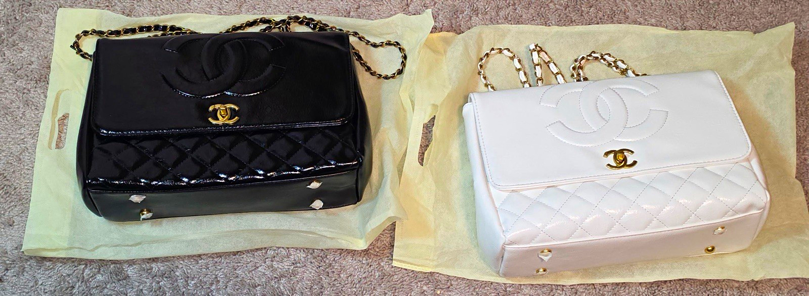 CHANEL Medium Black/White Quilted Flap Shoulder Bag Gold Chain Turn Lock CHANEL Medium Black/White Quilted Flap Shoulder Bag Gold Chain Turn Lock