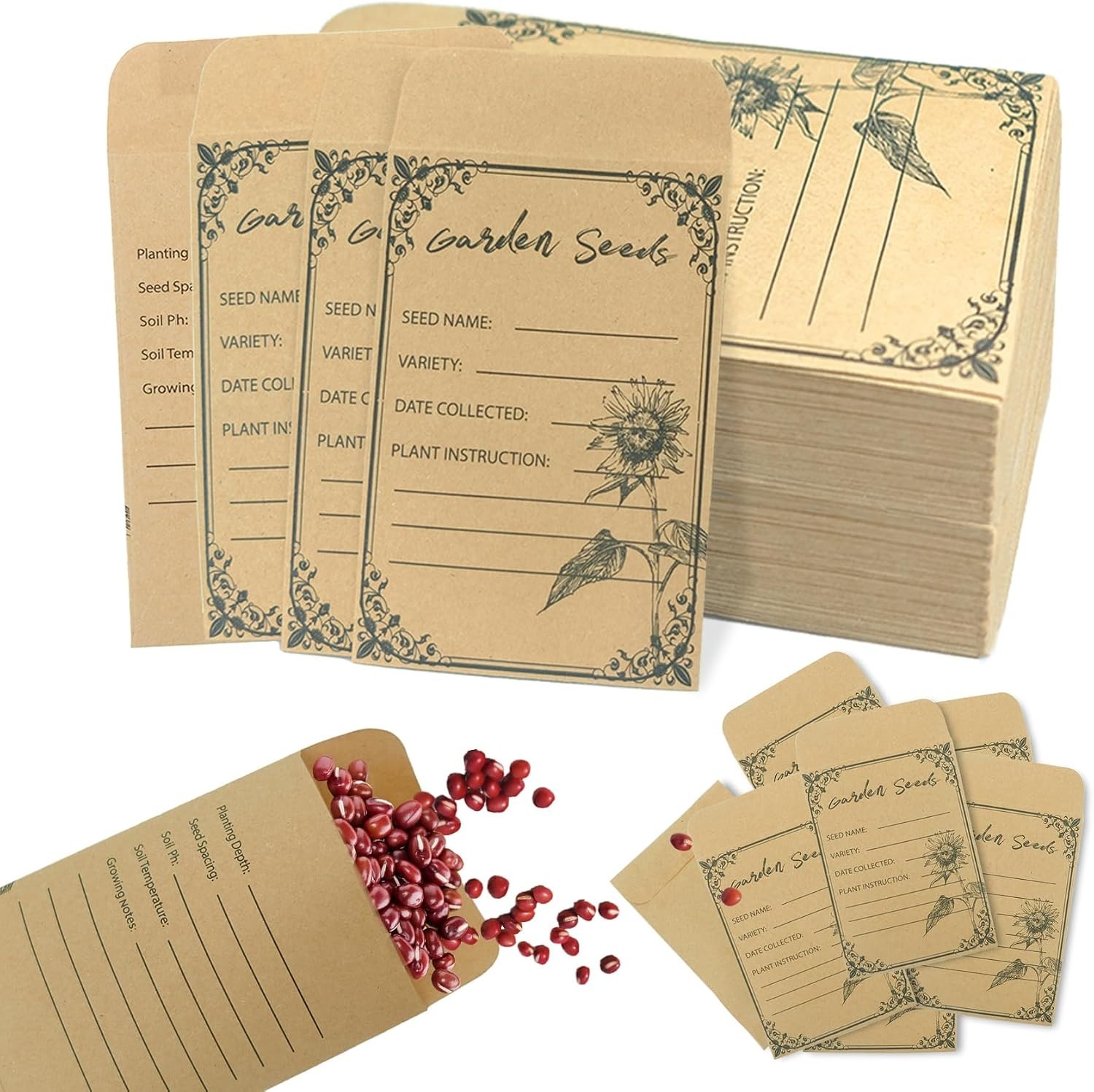 100 Pack Seed Storage Envelopes Kraft Paper Self Seal Garden Seed Packets 100 Pack Seed Storage Envelopes Kraft Paper Self Seal Garden Seed Packets