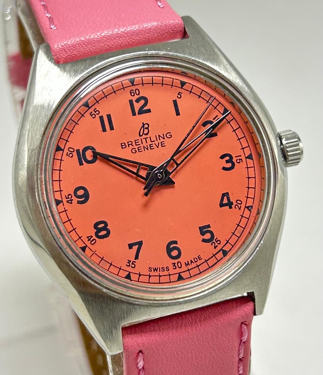 Vintage Breitling Geneve 17 Jewels Manual Winding Swiss Made Pink Dial Men Watch