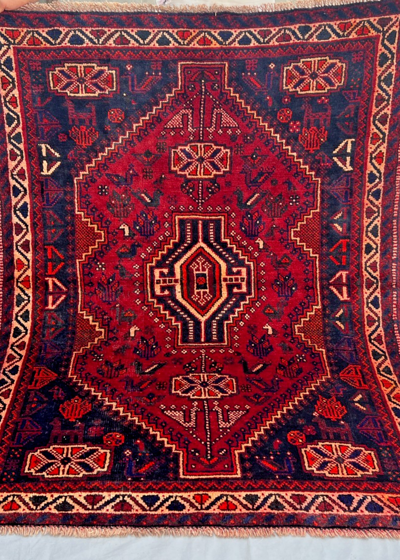4 X 5.5 ft Antique Floral Pictorial Natural Vegetable Dye Tribal Carpet