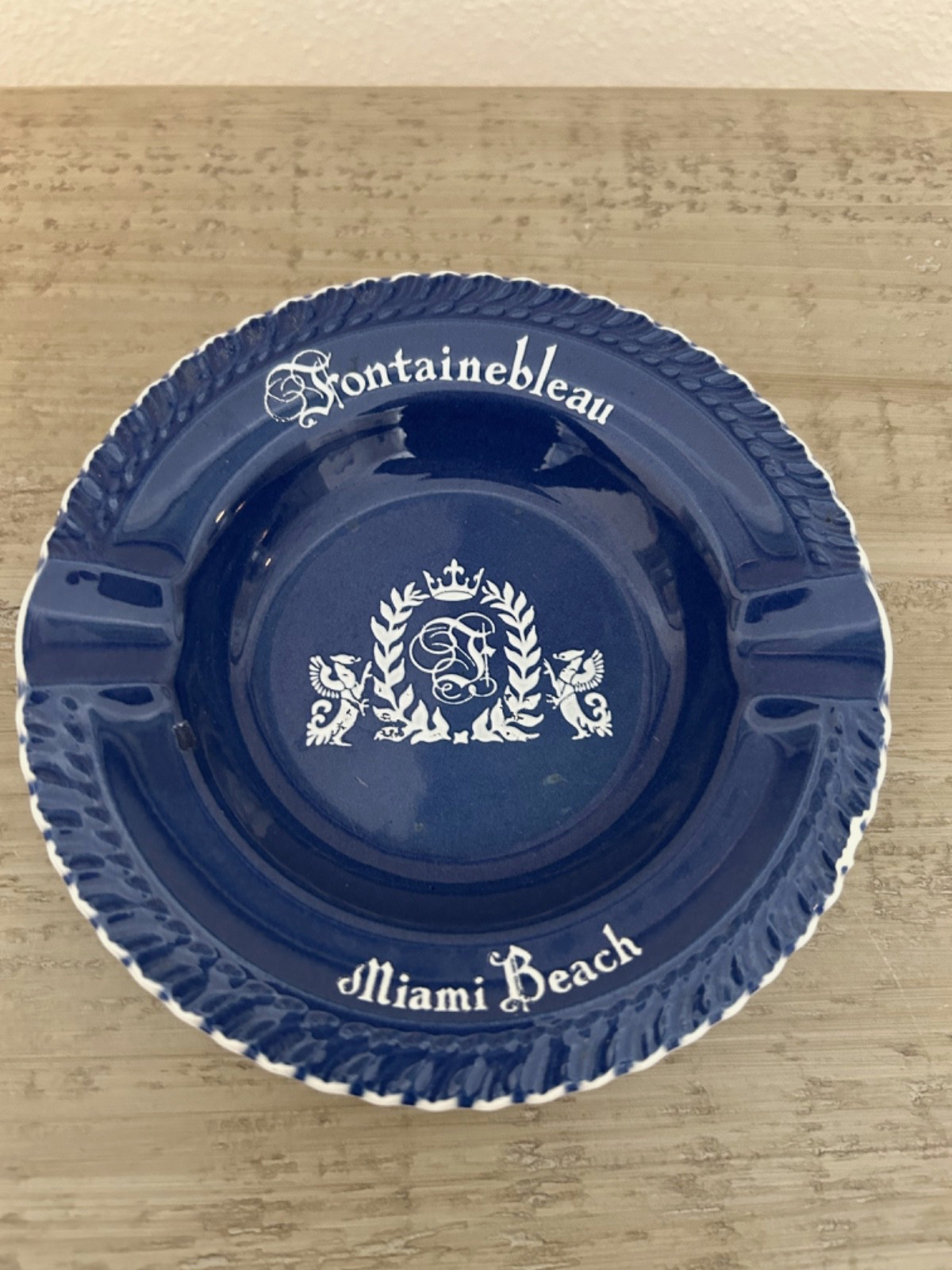 Fontainebleau Harkerware Vintage Blue Miami Beach Ashtray Rare Fontainebleau Harkerware Vintage Blue Miami Beach Ashtray Rare
