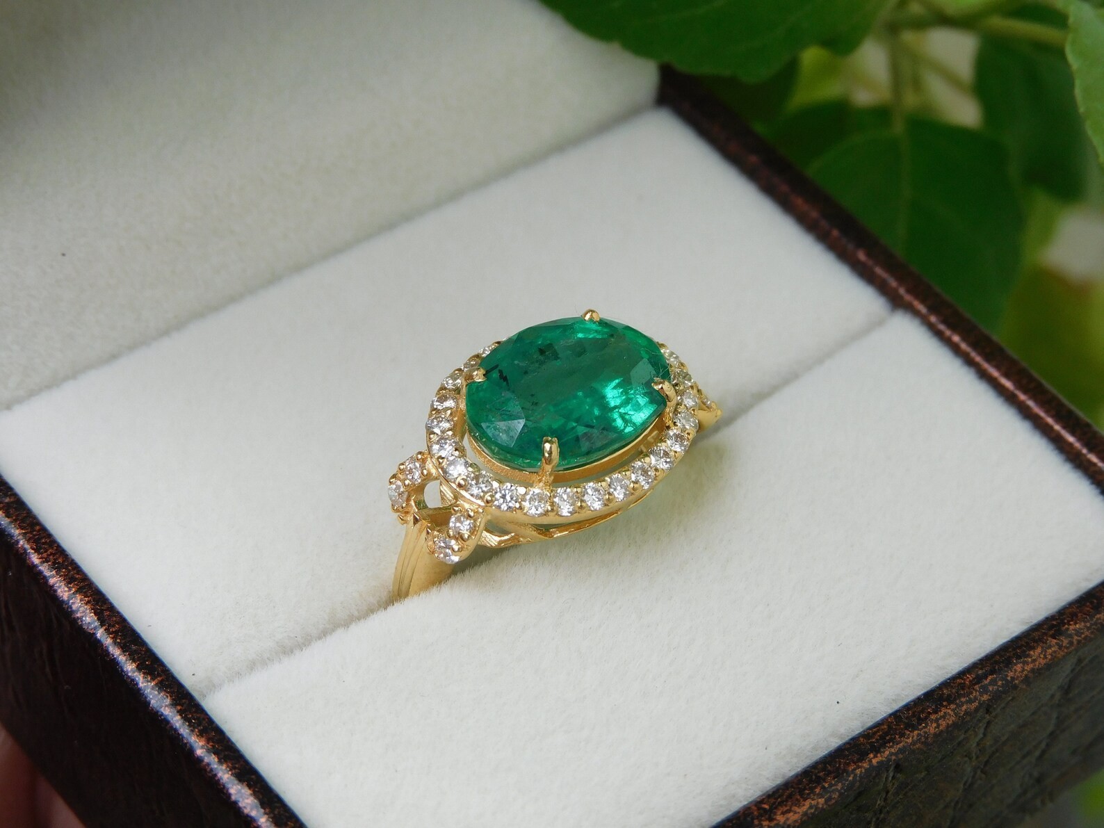 4.60 Ct Oval Cut Natural Emerald Diamond Wedding Ring 14K Yellow Gold Size 7
