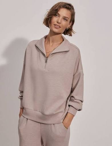 Varley Hawley Half Zip Sweat $148 MSRP (COLOR TAUPE MARL)