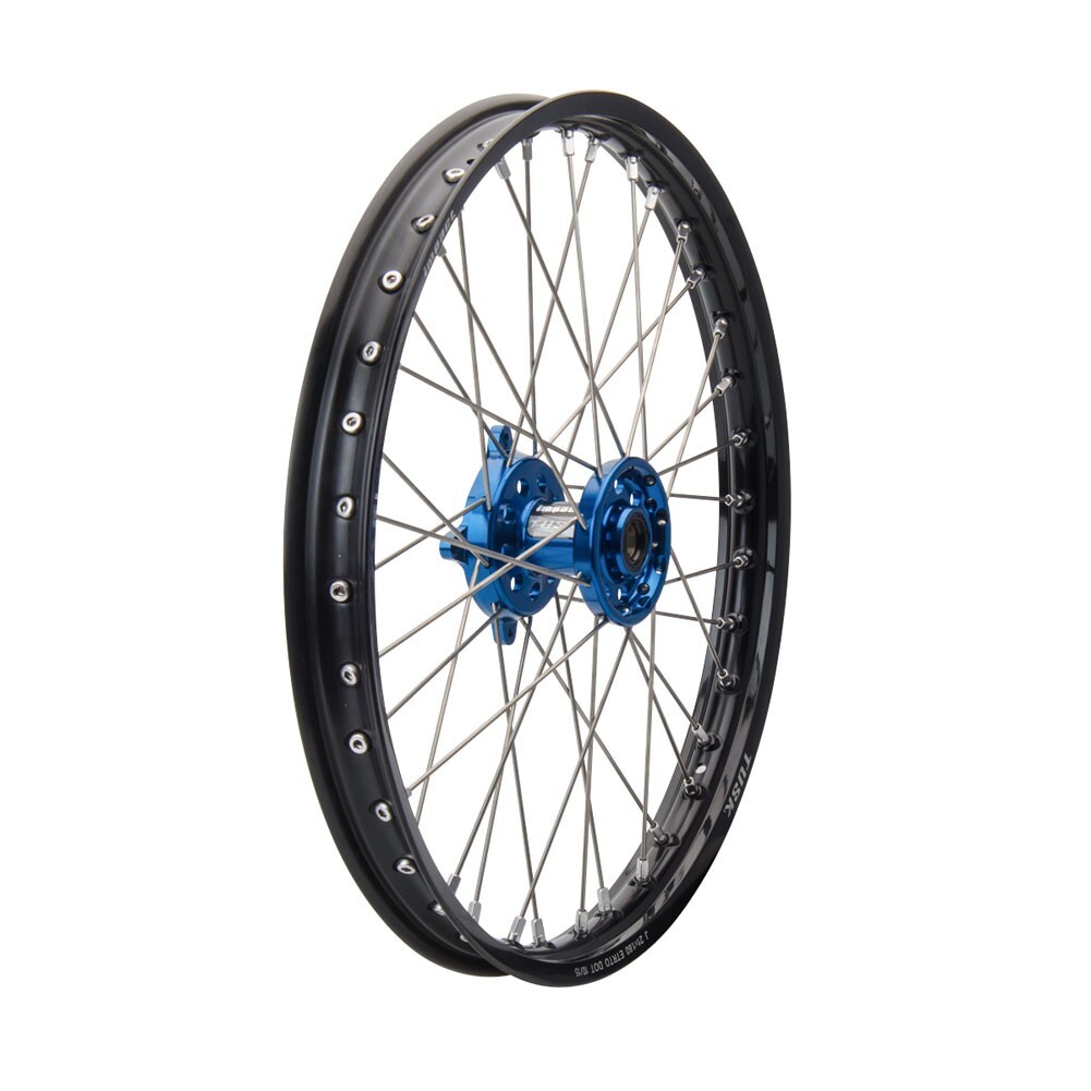 Tusk Impact Complete Front Wheel 17 x 1.40 Black / Blue - Suzuki and Yamaha 85cc