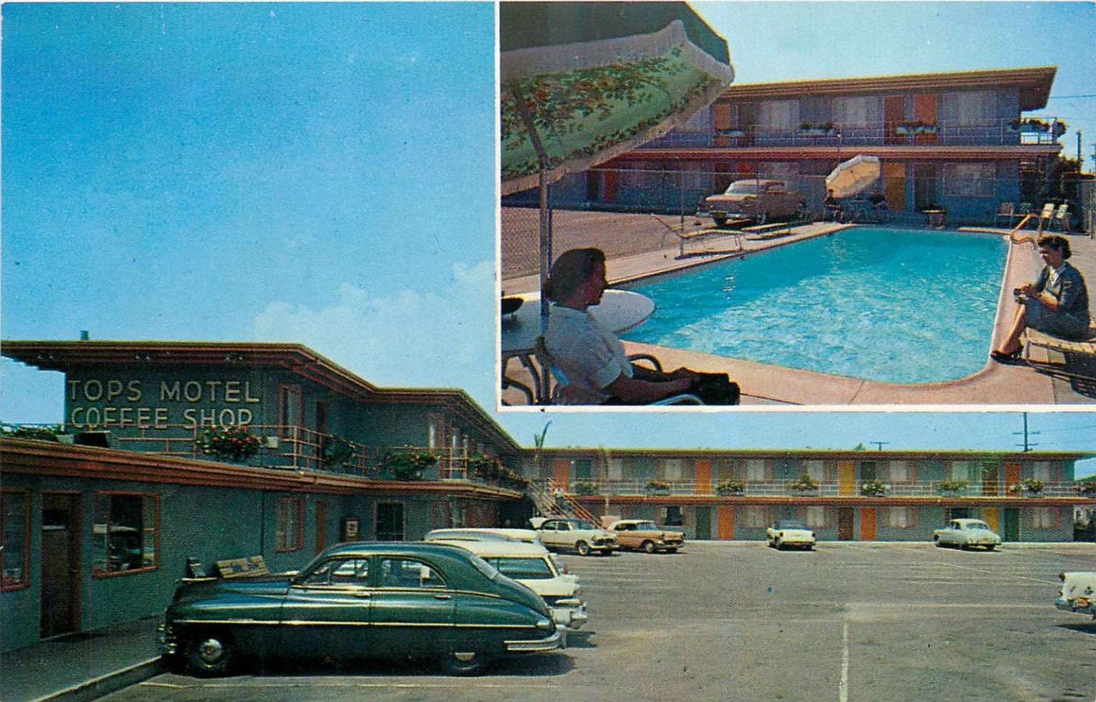 Tops Motel Anaheim CA Vintage Postcard FOTO-COLOR Mid-Century Disney Era 1950s