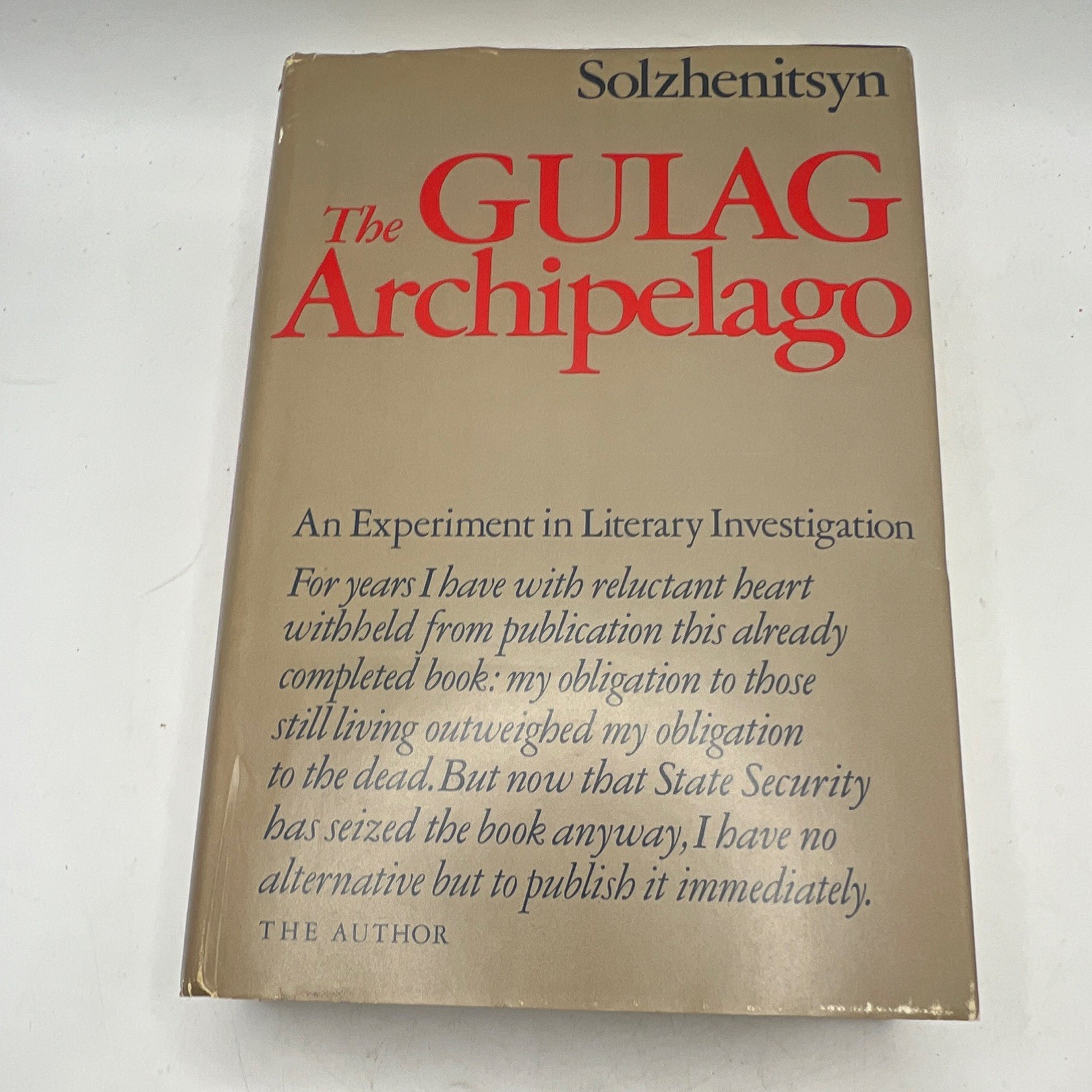 The Gulag Archipelago Aleksandr Solzhenitsyn 1974 First Edition Harper Row HCDJ