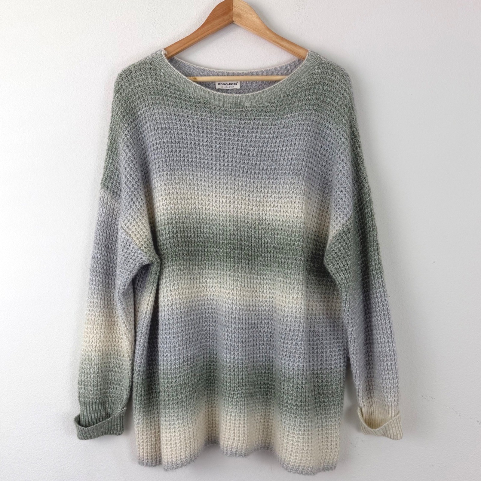 Anna-Kaci California Ombre Waffle Knit Coastal Grandma Oversized Sweater Sz L
