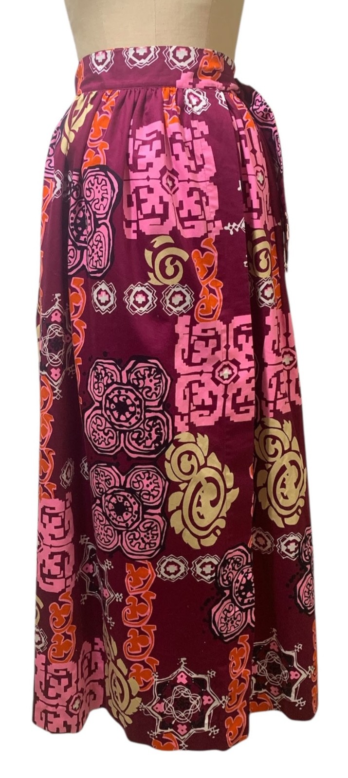 PENTHOUSE GALLERY Vintage 70s Women\'s Cotton Print Wrap Maxi Skirt L Ogust Japan