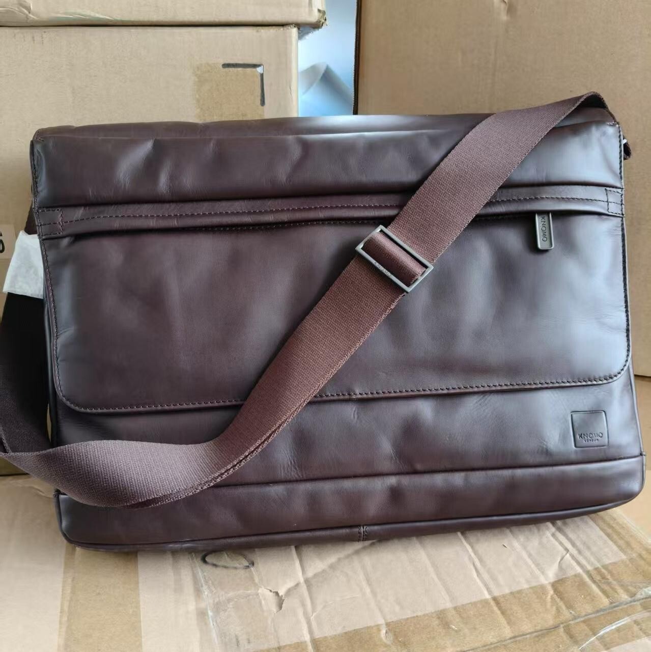 Knomo Leather Laptop Messenger Briefcase Shoulder Bag Brown Knomo Leather Laptop Messenger Briefcase Shoulder Bag Brown