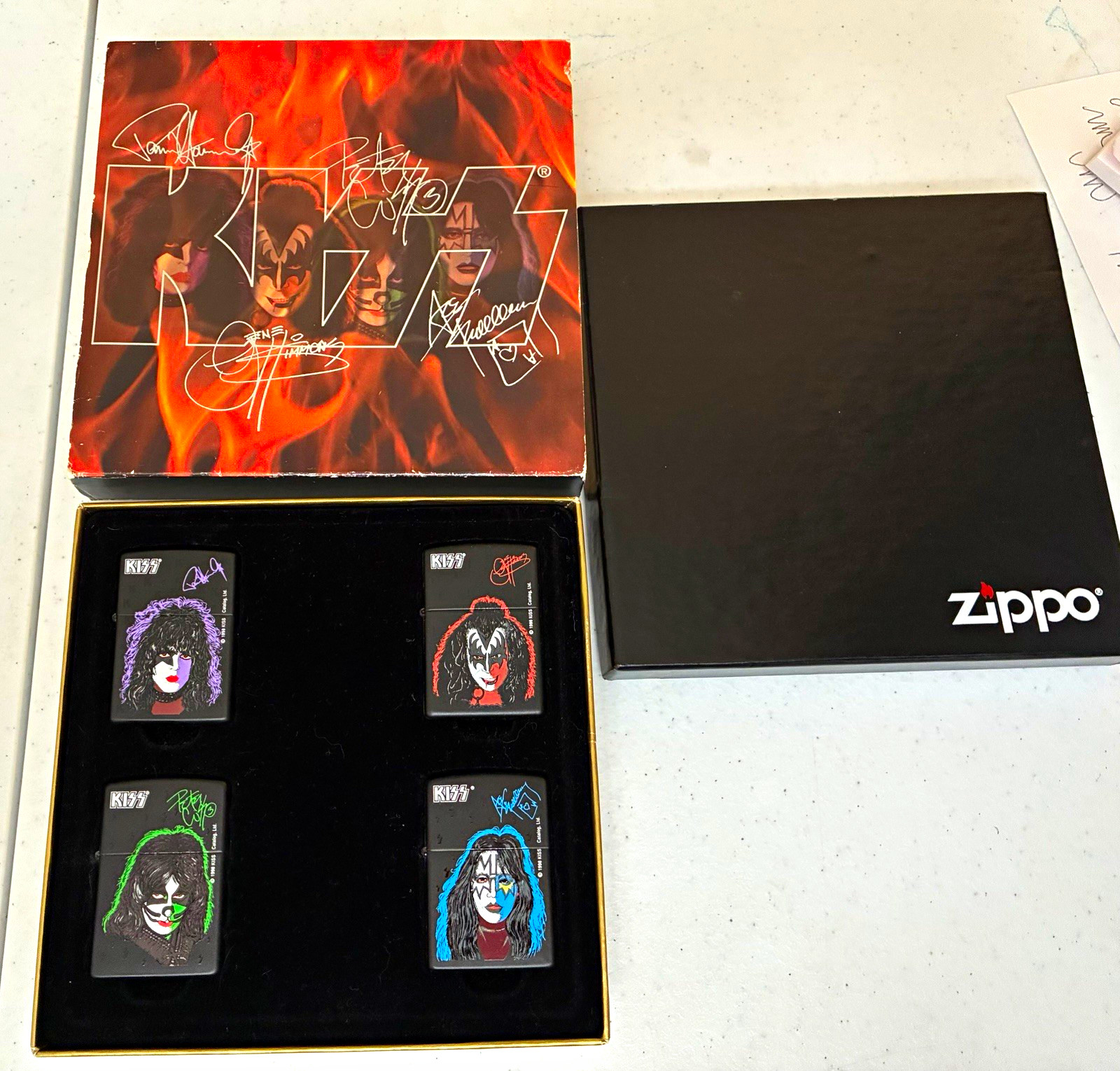 Vintage 1998 KISS Solo Albums Zippo Lighter Limited Edition 4-Piece Gift Set Vintage 1998 KISS Solo Albums Zippo Lighter Limited Edition 4-Piece Gift Set