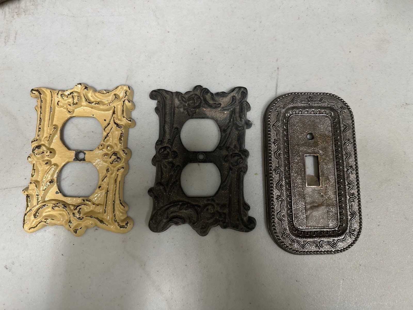 Vintage Cast Metal Ornate Wall Switch Plates & Outlet Covers Lot of 3 Vintage Cast Metal Ornate Wall Switch Plates & Outlet Covers Lot of 3