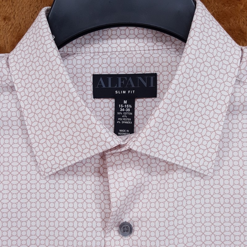 ALFANI Dress Shirt Mens Size 15 15.5 34 35 Pink Geo Neat Slim Fit Stretch ALFANI Dress Shirt Mens Size 15 15.5 34 35 Pink Geo Neat Slim Fit Stretch