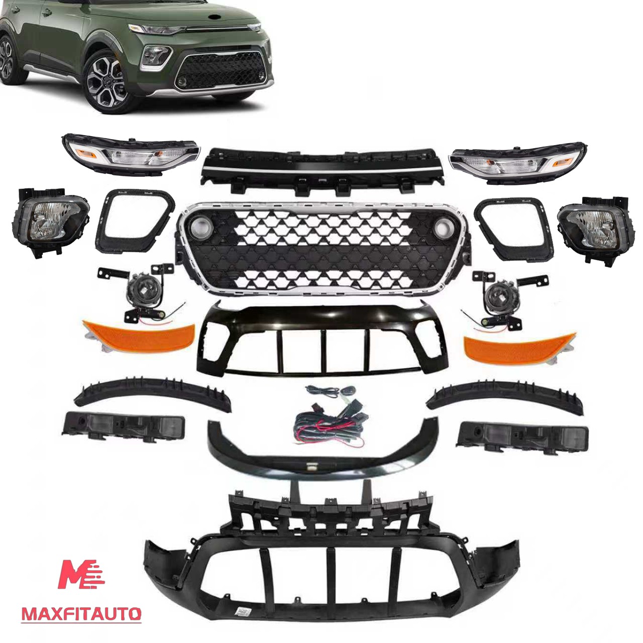 Fit 2020-2023 Kia Soul Front Bumper&Grille&Signal DRL Lamps&Head Lamps Kit 19PCS