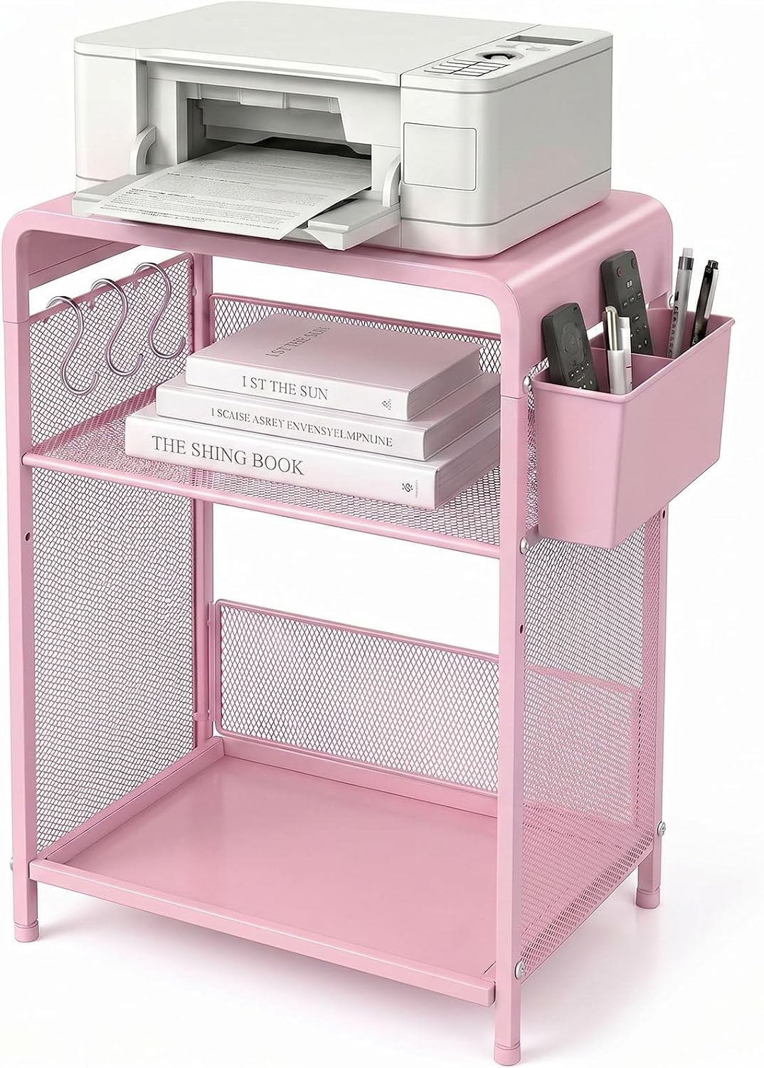 ECOLOVI 3-Tier Printer Stand Pink - Height Adjustable with Hooks & Basket ECOLOVI 3-Tier Printer Stand Pink - Height Adjustable with Hooks & Basket