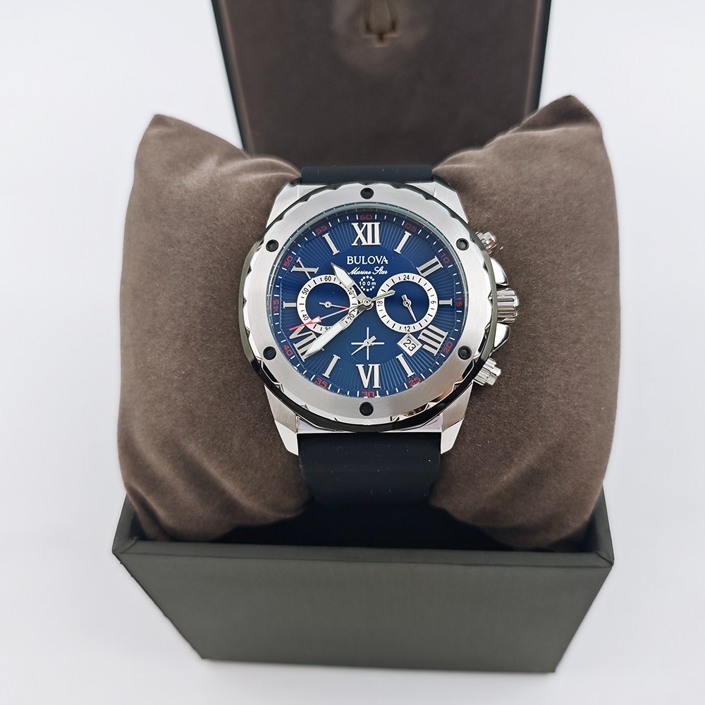 Bulova 98B258 Marine Star Blue Dial Black Rubber Strap Men\'s 44mm Quartz Watch