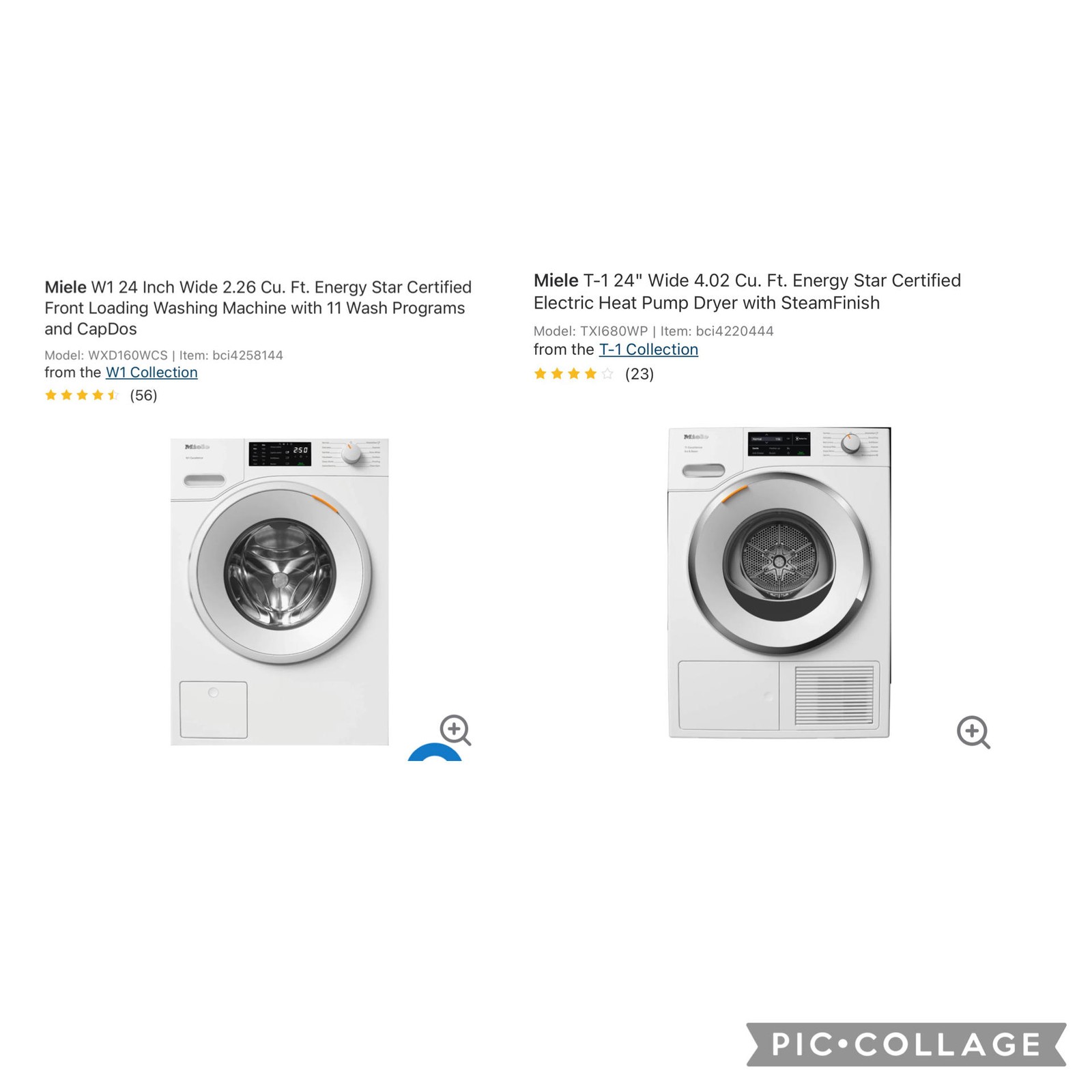 Miele Washer & Dryer Set- WXD160WCS & TXI680WP