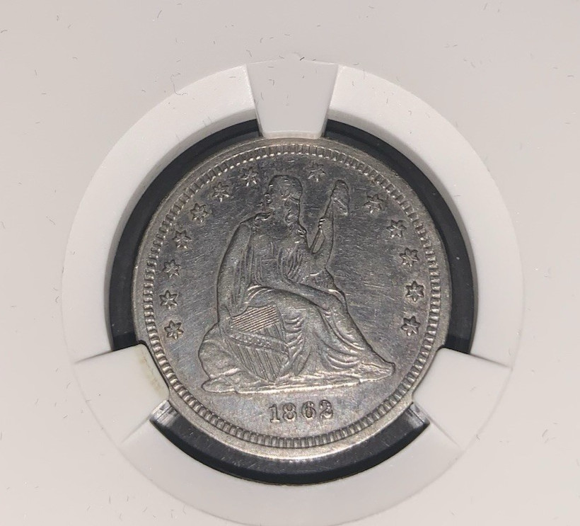 1862 Civil War Era Silver Seated Liberty Quarter Dollar Ungraded in Numis Case