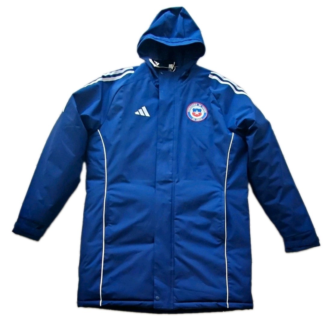 Adidas Chile National Team Soccer Long Jacket Blue Hooded with Crest Size Large Adidas Chile National Team Soccer Long Jacket Blue Hooded with Crest Size Large