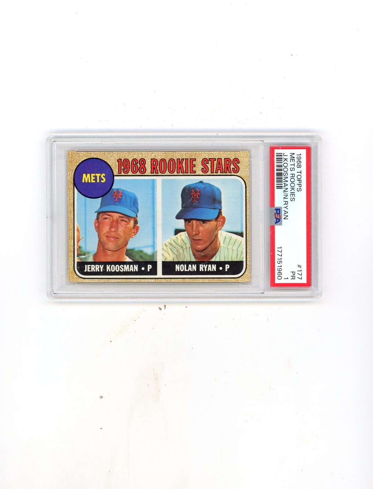 1968 Topps PSA 1 #177 Mets Rookie Stars Jerry Koosman Nolan Ryan RC NICE 1 1968 Topps PSA 1 #177 Mets Rookie Stars Jerry Koosman Nolan Ryan RC NICE 1