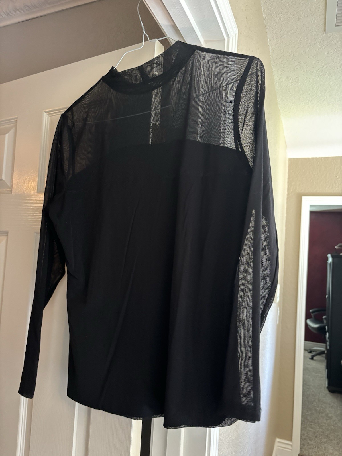 Women’s Sheer Mesh Top Crew Neck Long Sleeve Solid Black Pullover Regular Women’s Sheer Mesh Top Crew Neck Long Sleeve Solid Black Pullover Regular