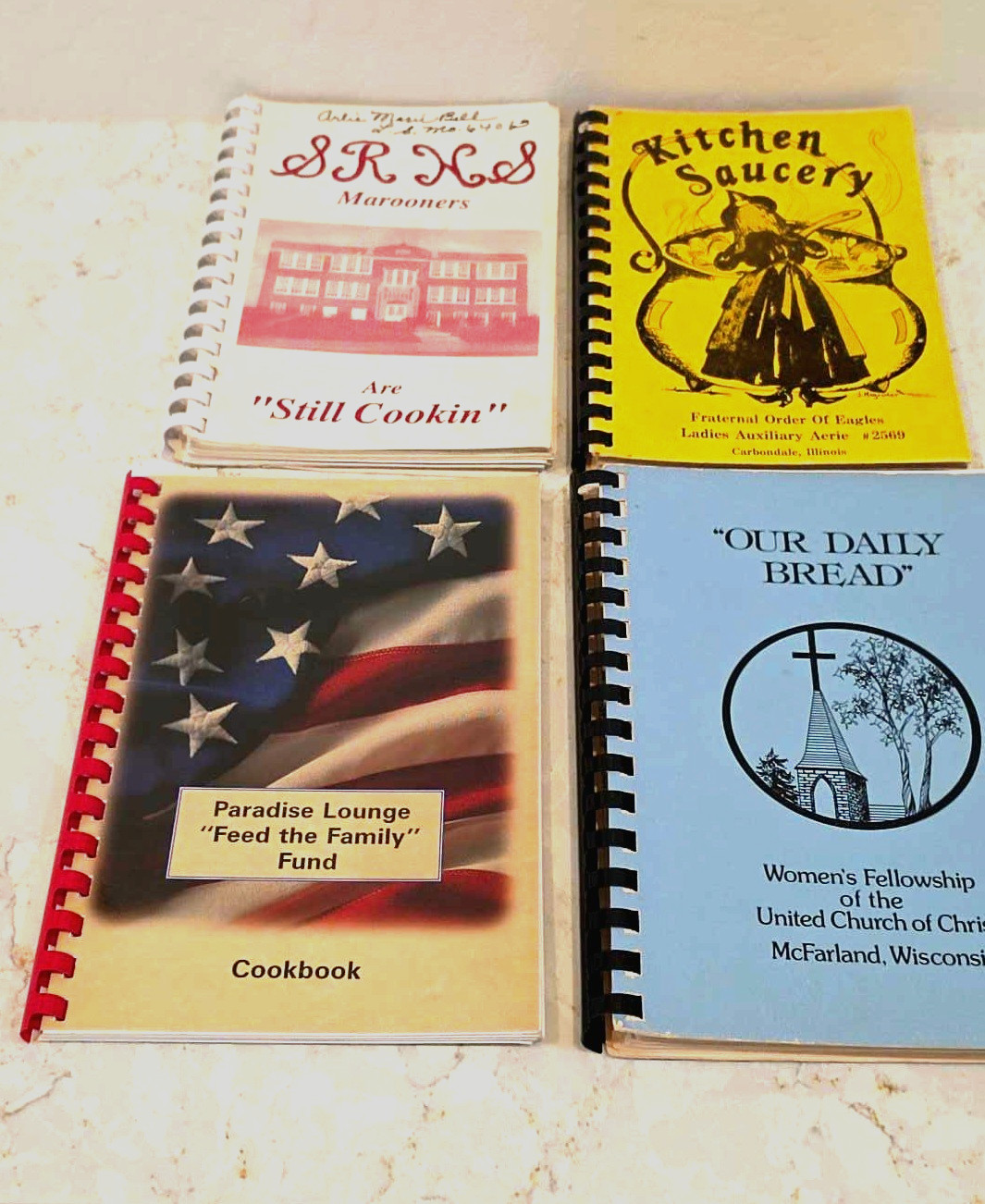 Vintage Community Cookbook Lot (4) Church, School, Charity Recipes 1968-2000