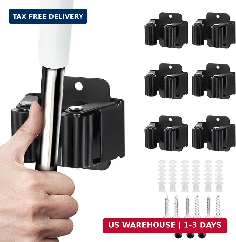 JAMEND CLXP 6PCS Broom and Mop Holder, Heavy Duty Garden Tool Organizer Rack Rak