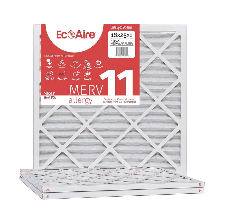 16x25x1 MERV 11 Pleated AC Furnace Air Filters. 6 Pack. Made in USA
