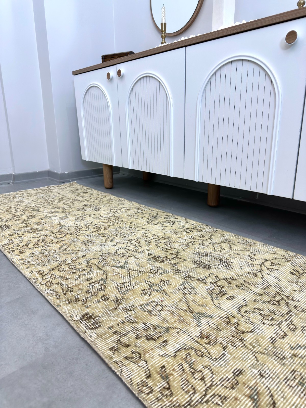 2x7 Vintage Turkish Oushak Runner, Beige Floral Rug, Handmade Wool, Bohemian Rug 2x7 Vintage Turkish Oushak Runner, Beige Floral Rug, Handmade Wool, Bohemian Rug