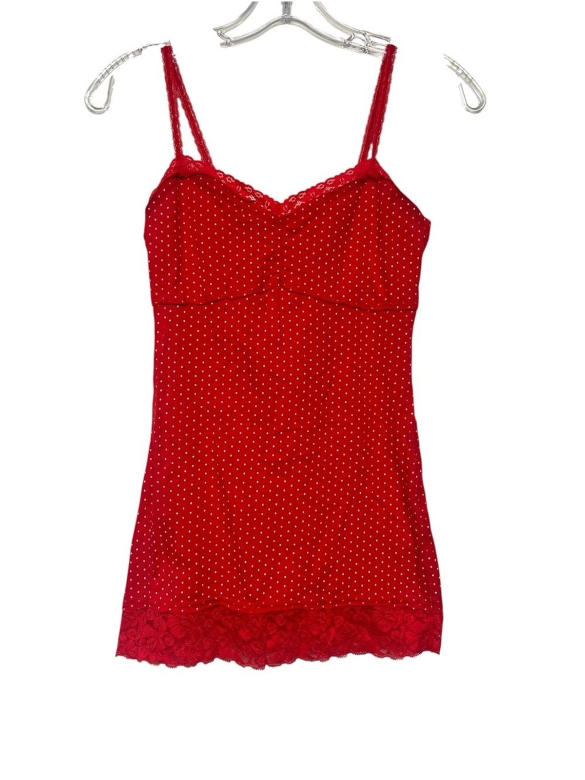 Vintage Y2K Charlotte Russe Red Polka Dot Lace-Trim Coquette Cami Layering 90s Vintage Y2K Charlotte Russe Red Polka Dot Lace-Trim Coquette Cami Layering 90s