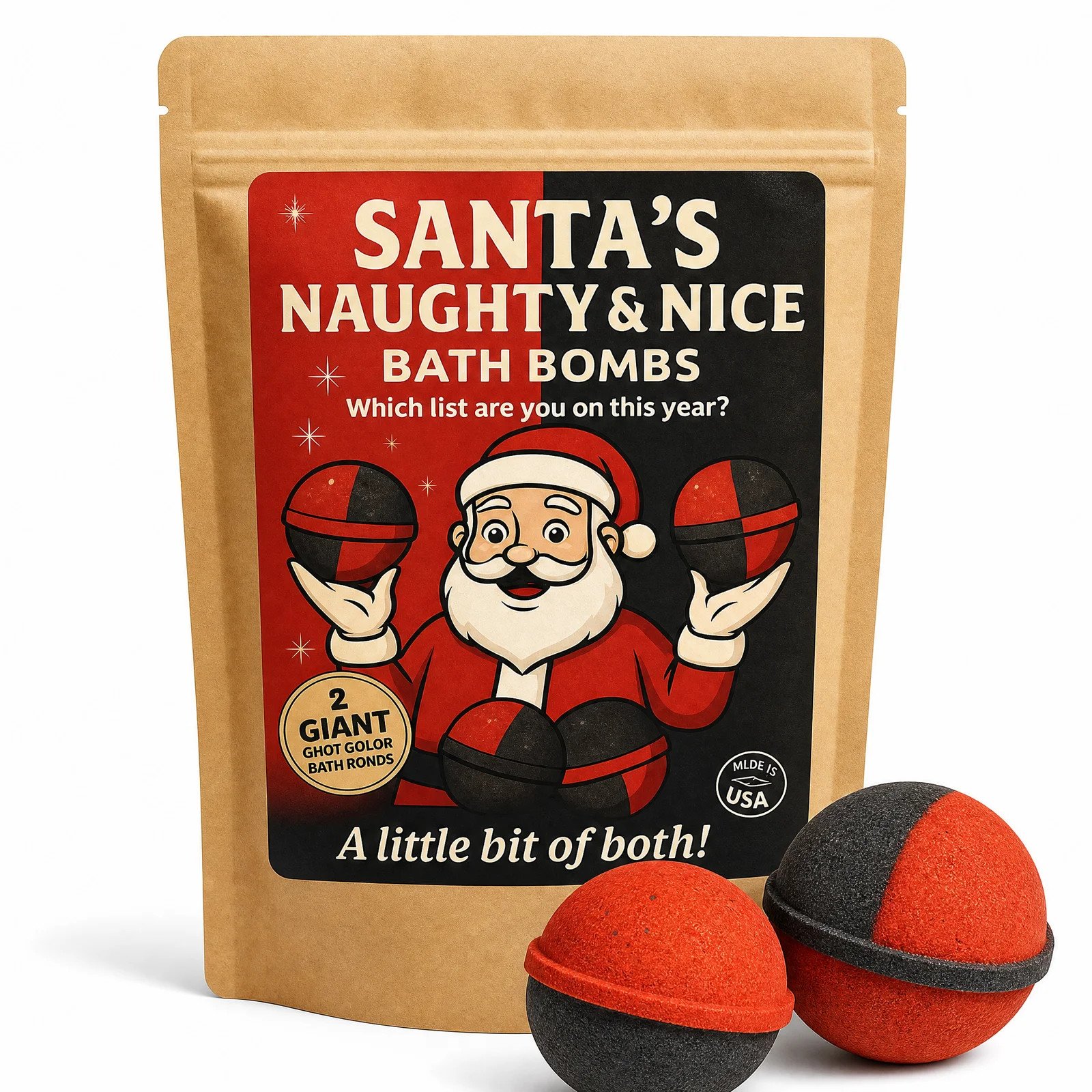 Santa\'s Naughty & Nice Bath Bombs 2 Giant Red & Black Christmas Gift