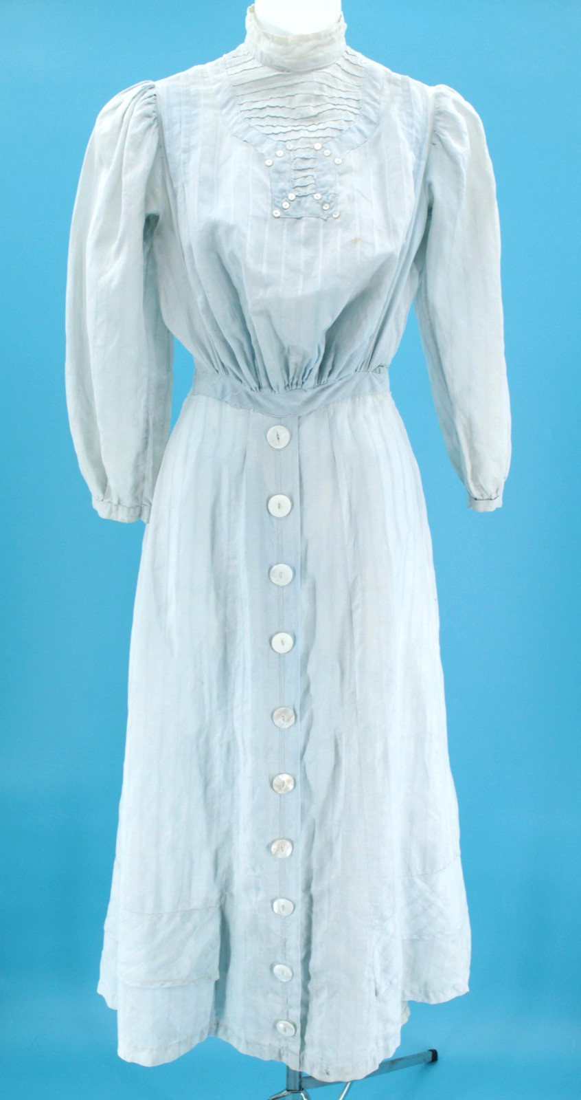 VTG Women\'s Antique Early 1900s Light Blue Cotton Prairie Maxi Dress Sz XXS