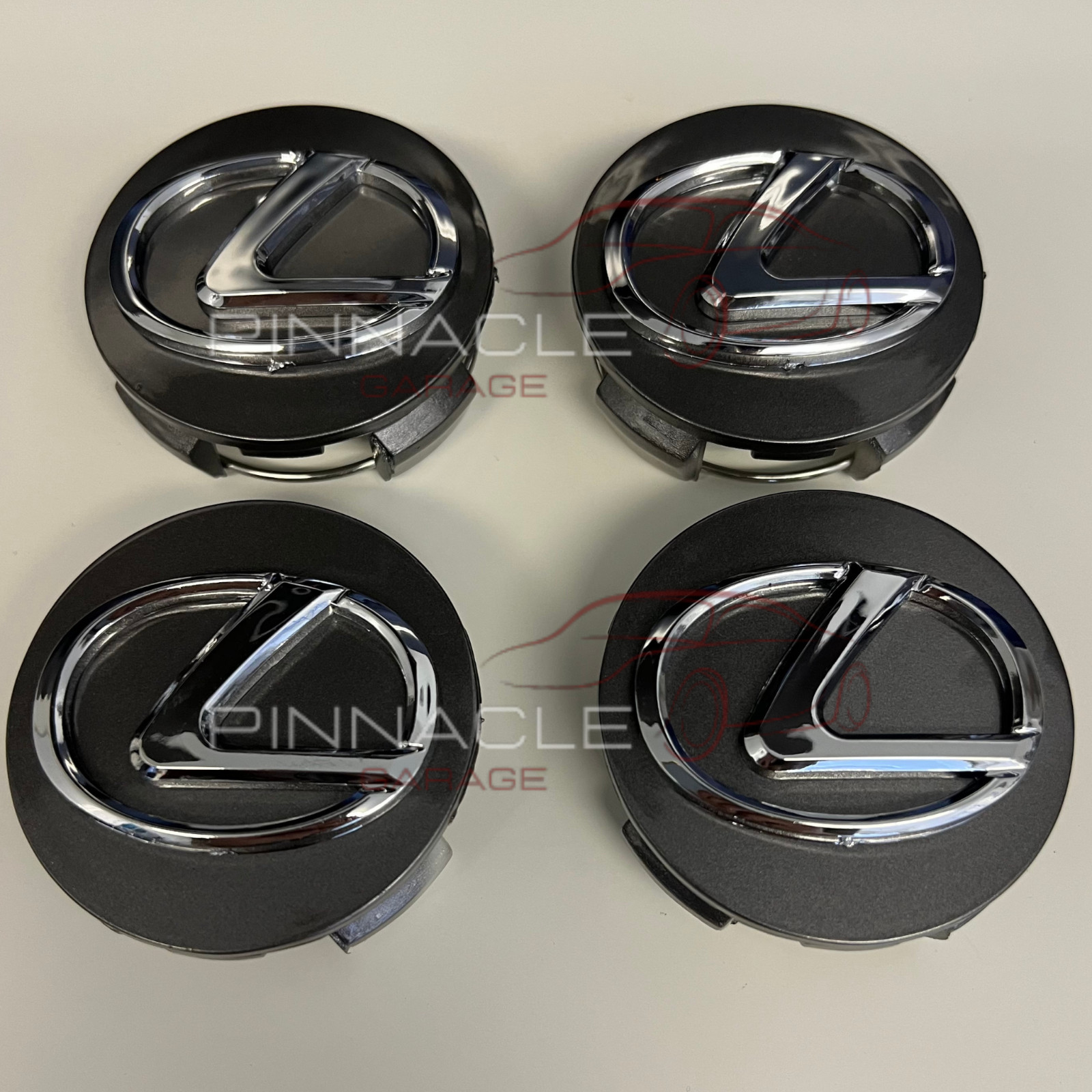4PCS LEXUS Dark Grey & Chrome Badge Logo 62MM Wheel Center Hub Caps 42603-30590