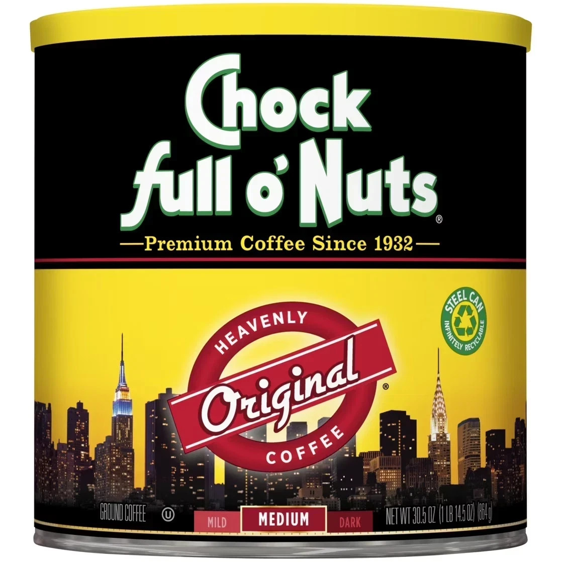 Chock Full o'Nuts Original Medium Roast Ground Coffee Heavenly Coffee 30.5 oz Chock Full o'Nuts Original Medium Roast Ground Coffee Heavenly Coffee 30.5 oz
