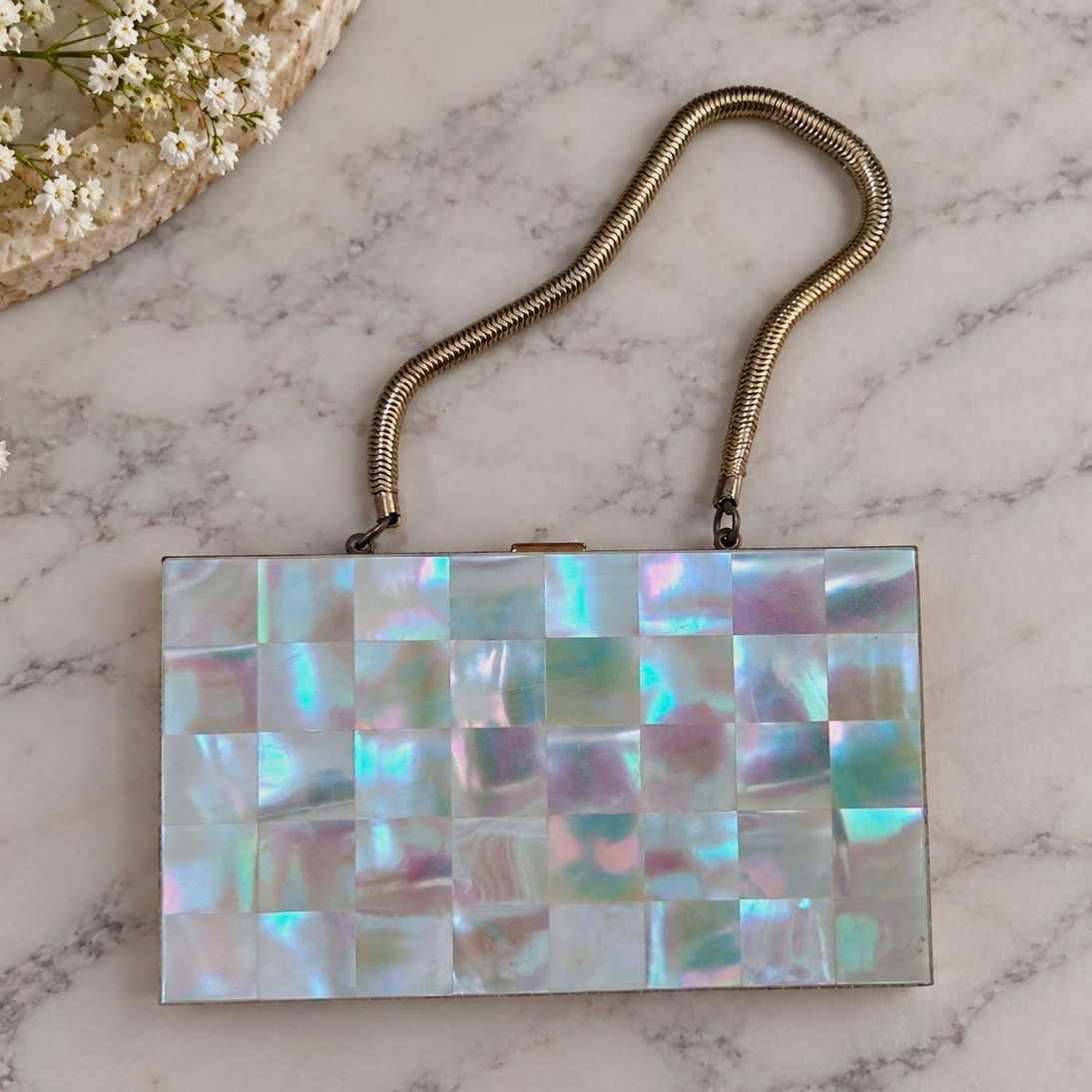 Vintage 1950s Mother of Pearl Compact Purse