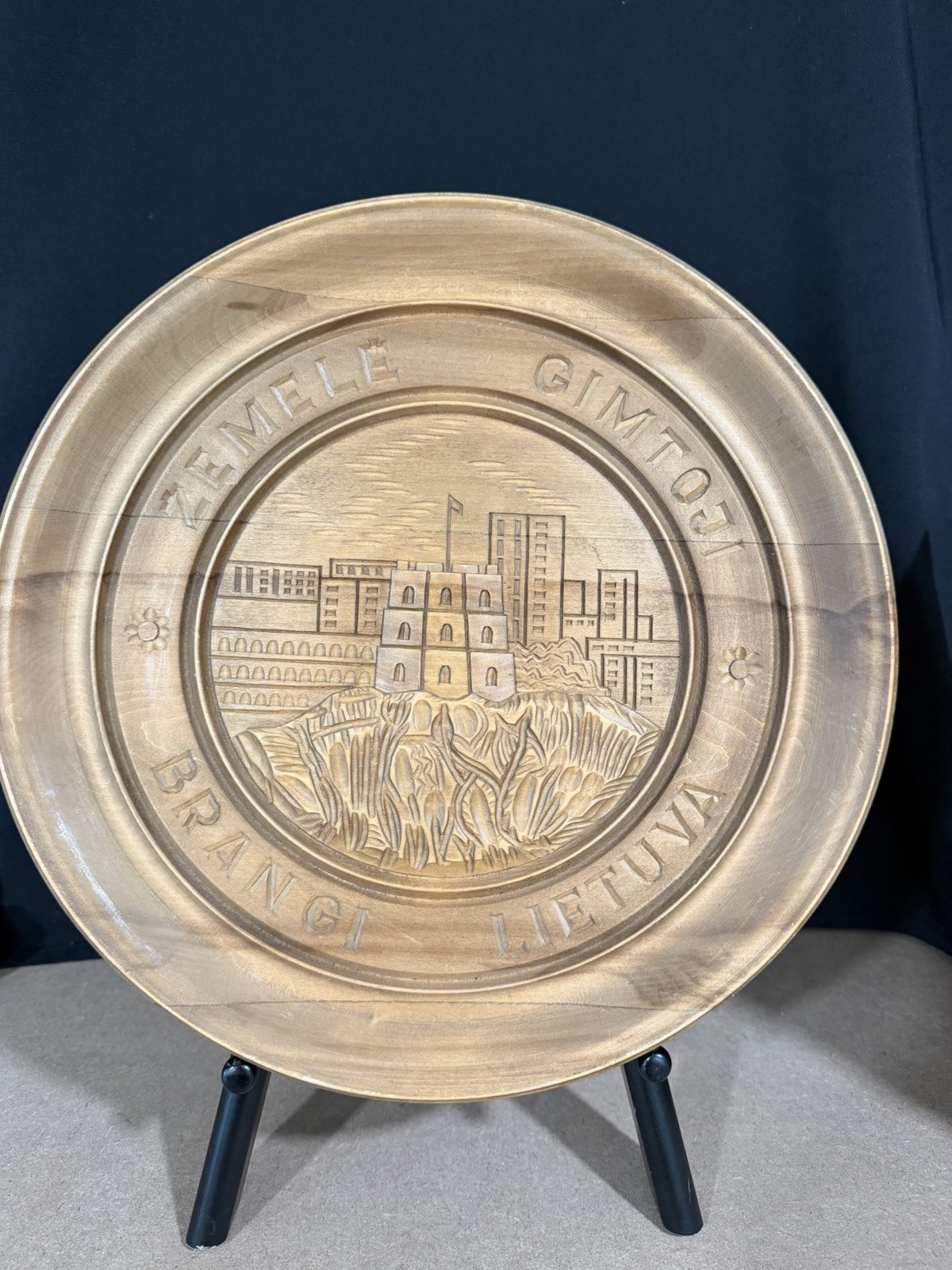Vintage Lithuanian Hand Carved Wood Wall Plate 12.5” Vintage Lithuanian Hand Carved Wood Wall Plate 12.5”