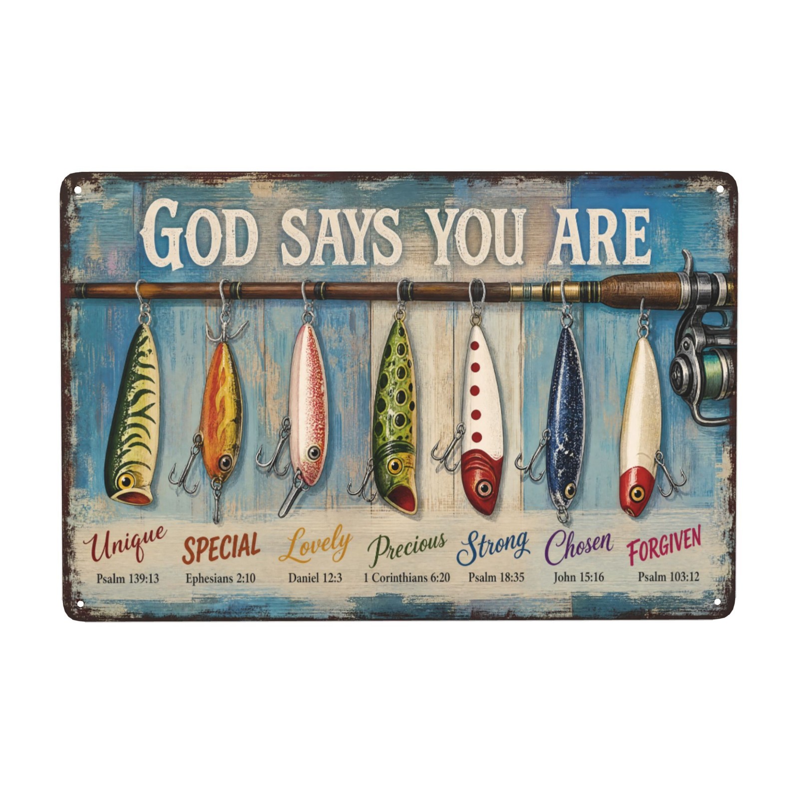 Rustic Vintage Fishing Lure Design Vintage 8x12 Inch Metal Wall Decor Sign