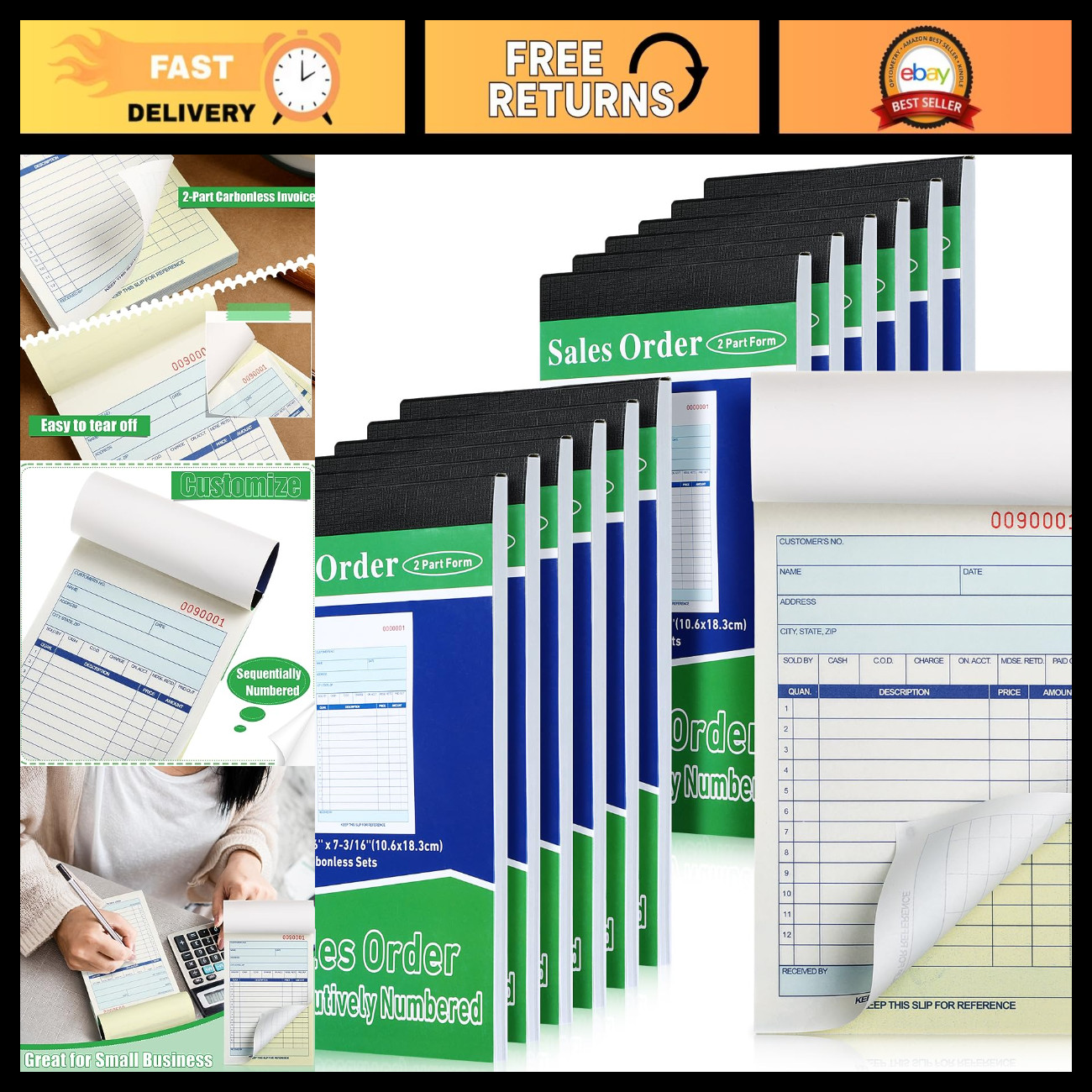12 Carbonless Sales Order Books - 2 Part, 50 Sets, Perfect for Business Use 12 Carbonless Sales Order Books - 2 Part, 50 Sets, Perfect for Business Use