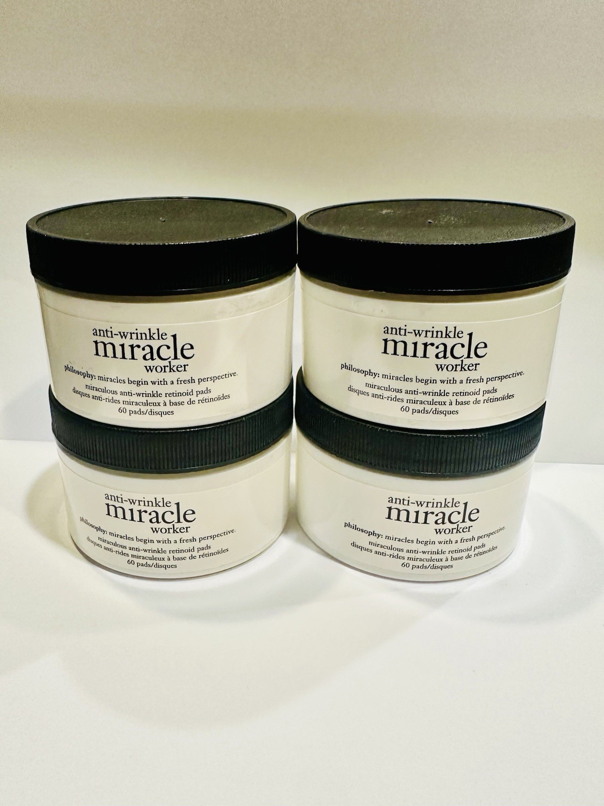 NEW X4 LOT OF 4 PHILOSOPHY ANTI-AGING MIRACLE WORKER 60 CT COUNT PADS *PADS ONLY