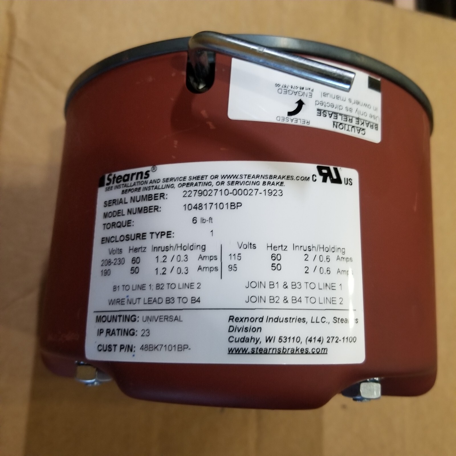 STEARNS 104817101BP BRAKE ASSY-STD NEW OPEN BOX 