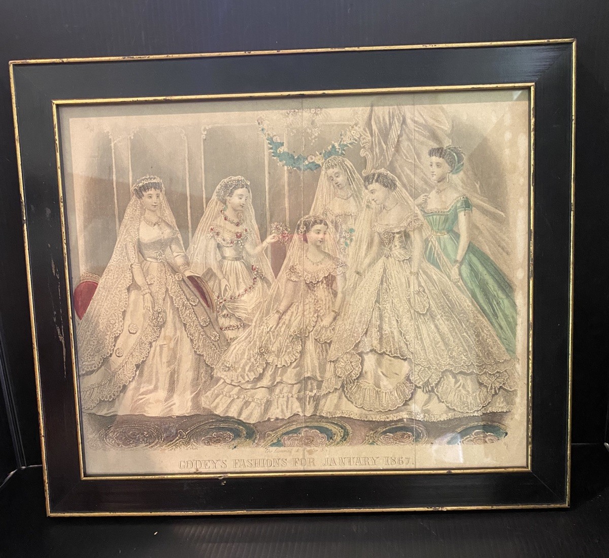 ANTIQUE 1867 HAND COLORED GODEY'S LADY FASHION PRINTS WEDDING BRIDAL GOWN ANTIQUE 1867 HAND COLORED GODEY'S LADY FASHION PRINTS WEDDING BRIDAL GOWN