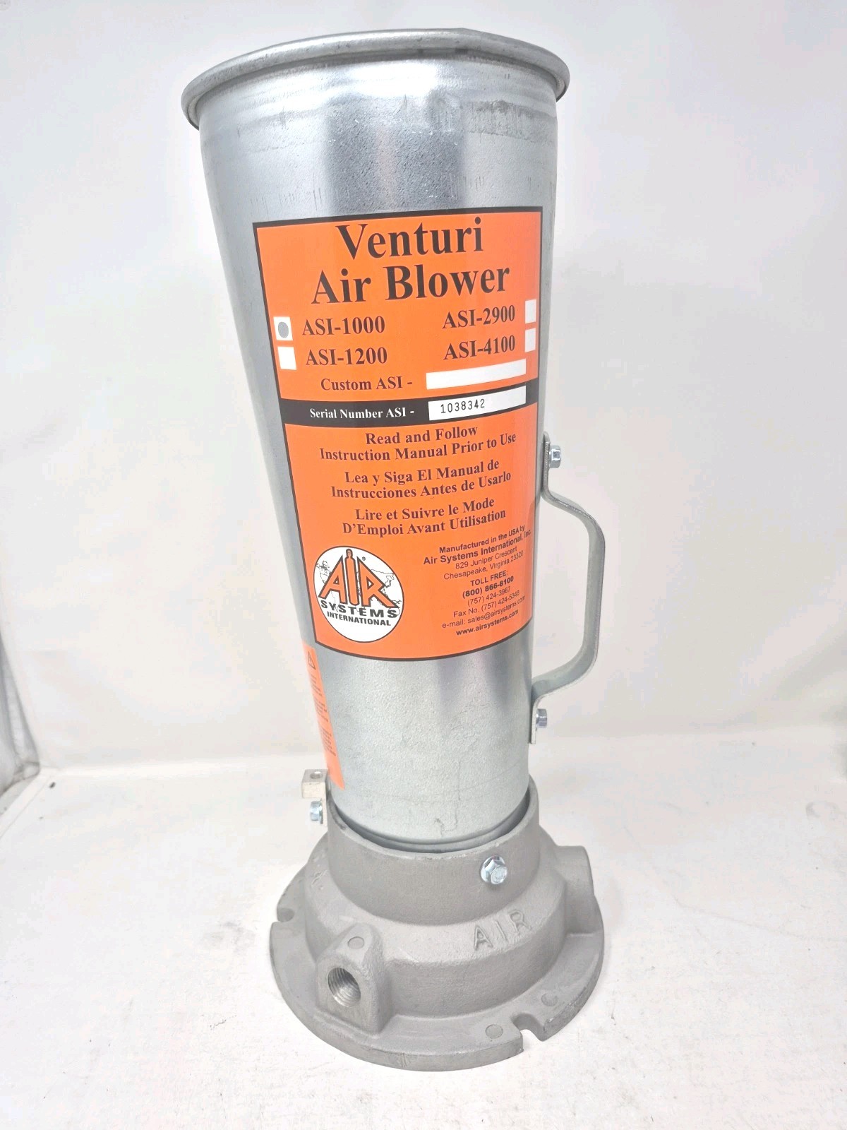 Air Systems Int'l  ASI-1000 Pneumatic Venturi Air Blower- 4YG44-New Open Box