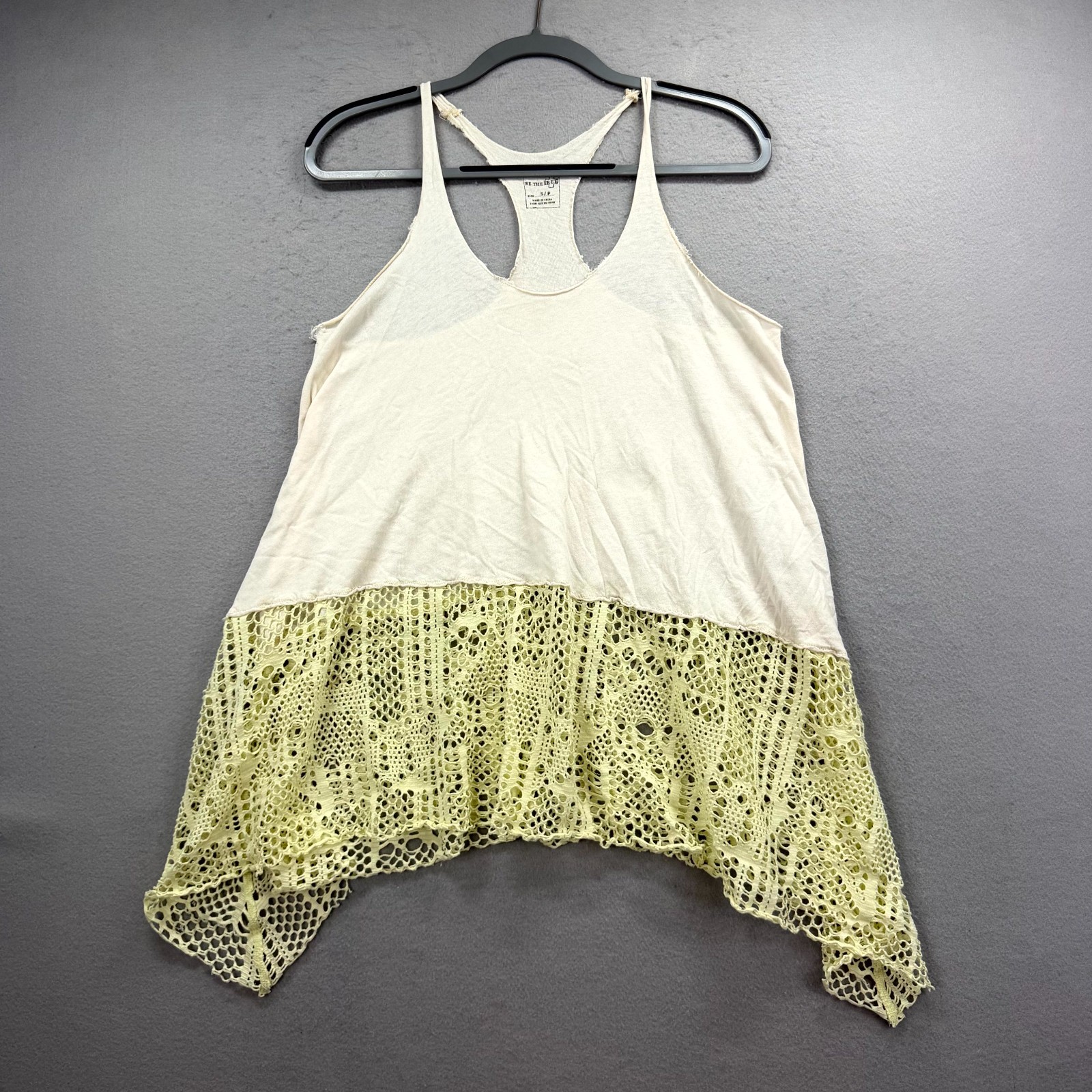 We The Free Coverup Tank Top Women Small Beige Ivory Crochet Lace Hem Scoop Neck We The Free Coverup Tank Top Women Small Beige Ivory Crochet Lace Hem Scoop Neck