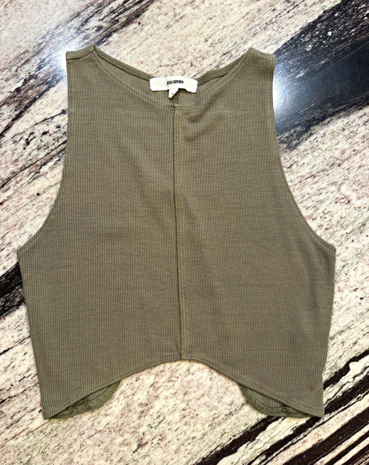 Joah Brown Green Ribbed High Neck Cut-Out Crop Tank Top Stretch M/L Joah Brown Green Ribbed High Neck Cut-Out Crop Tank Top Stretch M/L