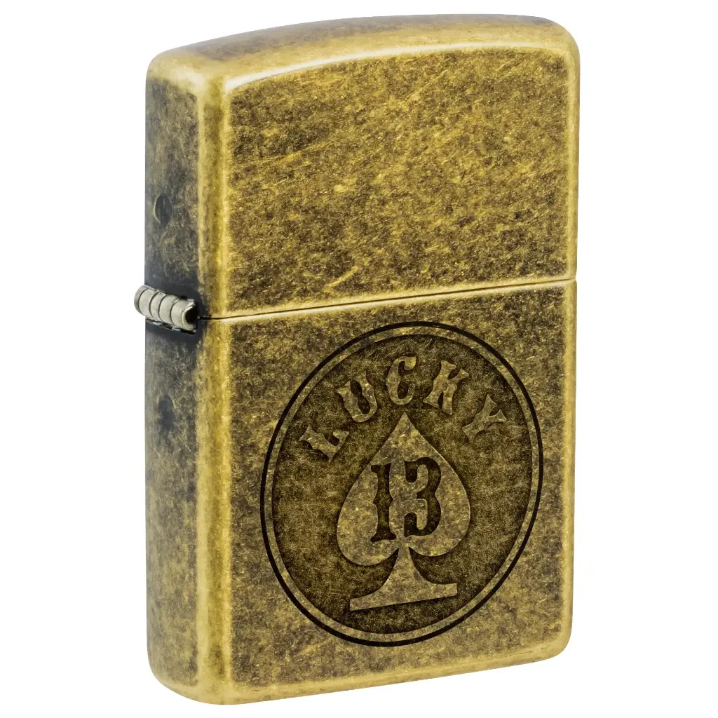 Zippo Lucky 13 Design Antique Brass Lustre 47148 Zippo Lucky 13 Design Antique Brass Lustre 47148