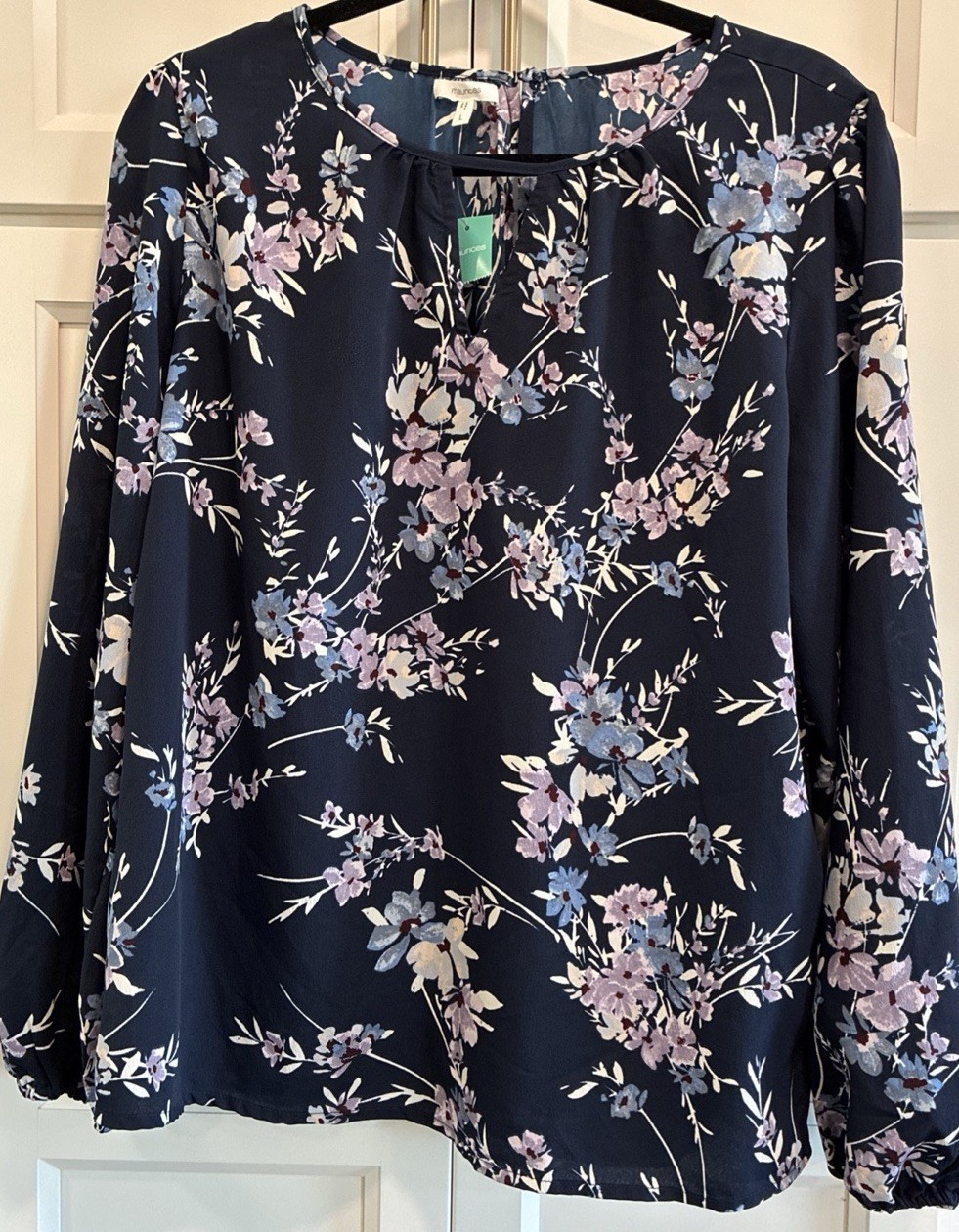 NWT Maurice’s Women Navy Multicolor Floral LS Blouse Size L Casual to Career