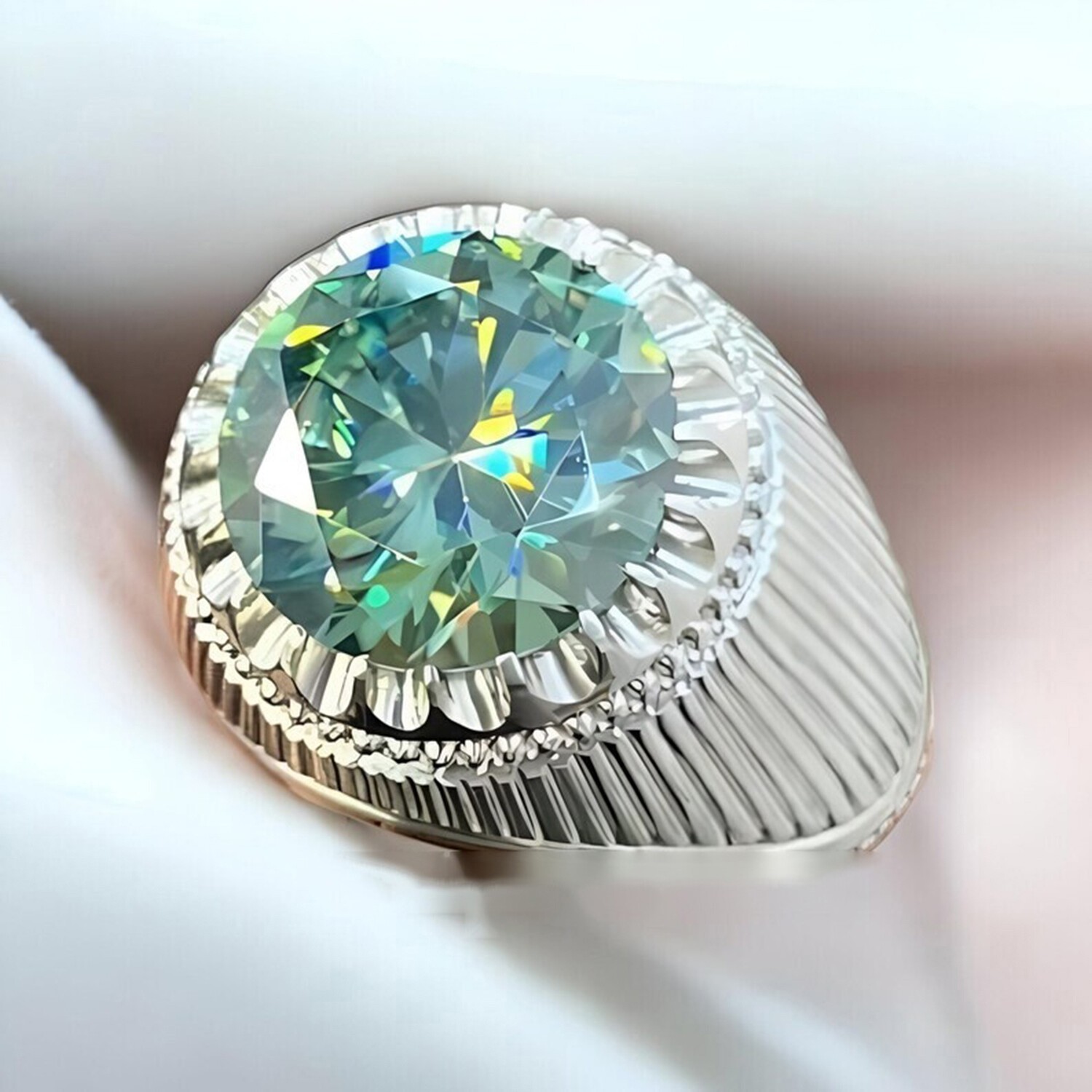 Glamorous Round Cut Lab Diamond Cocktail Ring 7.85 Ct Blue in 925 Silver