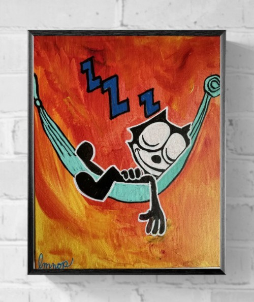 Vintage Comic Contemporary Felix Cat Pop Art Original Painting 11x14 Home Decor