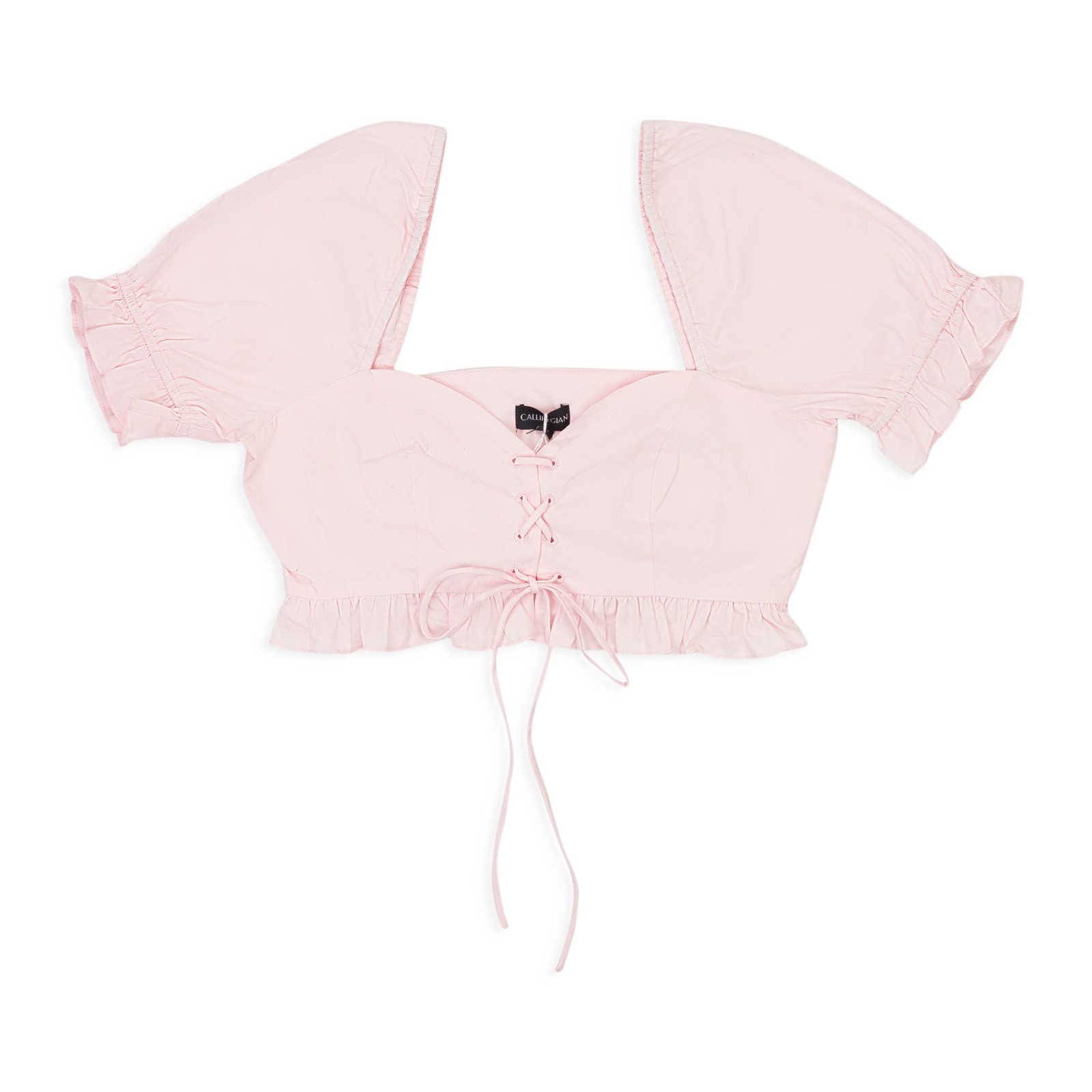 NWT CALLIPYGIAN LACE UP RUFFLE PINK CROP TOP SIZE 6 $175 NWT CALLIPYGIAN LACE UP RUFFLE PINK CROP TOP SIZE 6 $175