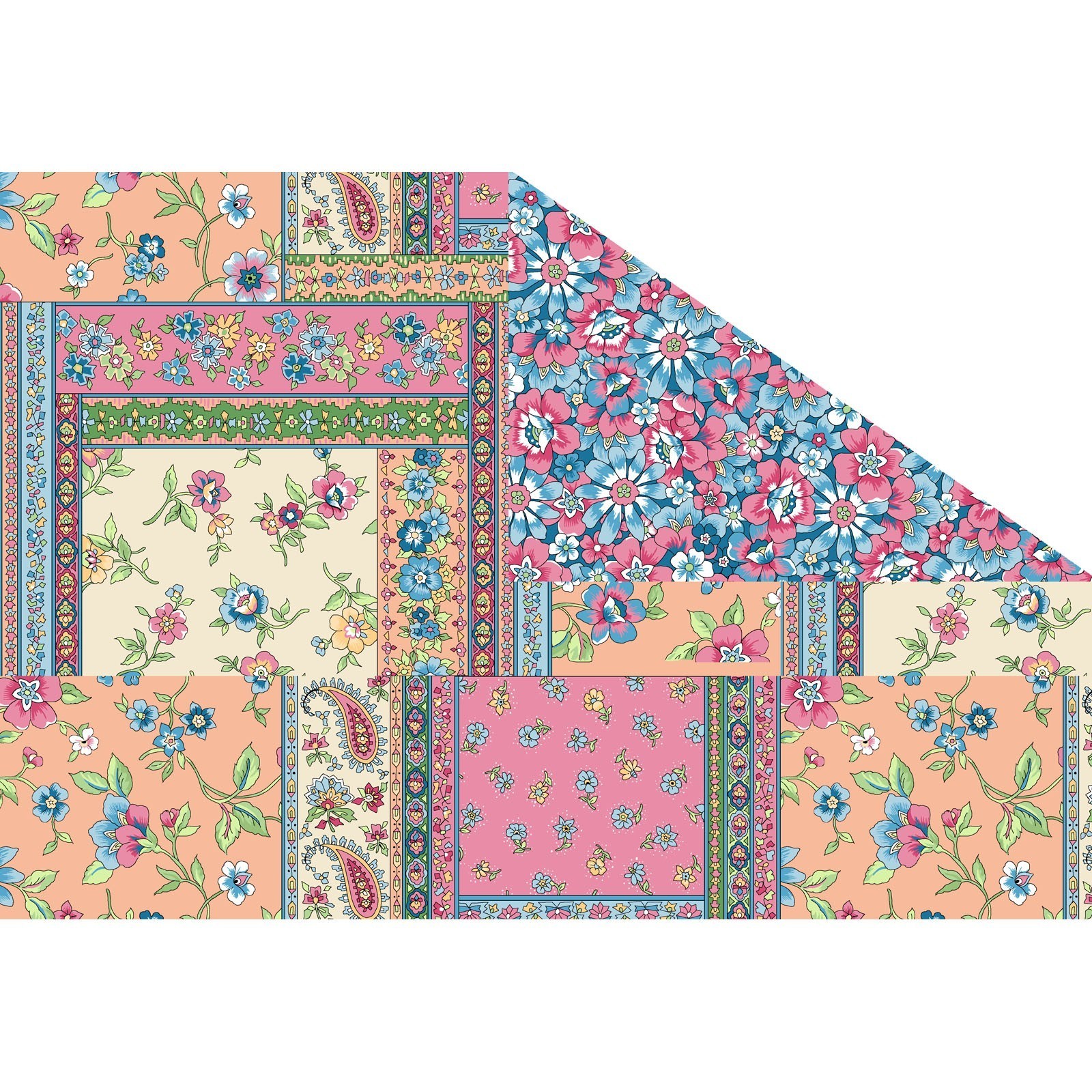 Pre-Quilted Double Sided with Batting Patchwork Florals Cotton Fabric Bty Pre-Quilted Double Sided with Batting Patchwork Florals Cotton Fabric Bty