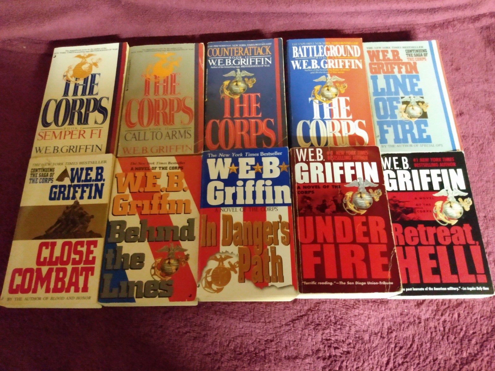 10 WEB GRIFFIN NOVELS OF THE CORPS, GOOD CONDITION COMPLETE SET